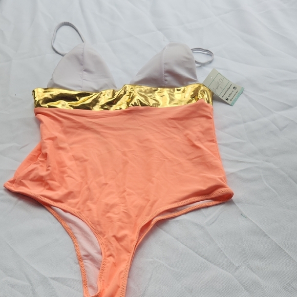 Gold and Peach Swimsuit - Picture 1 of 4